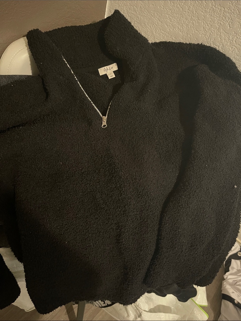 Style & Co. Black Teddy Jacket with Half-Zip